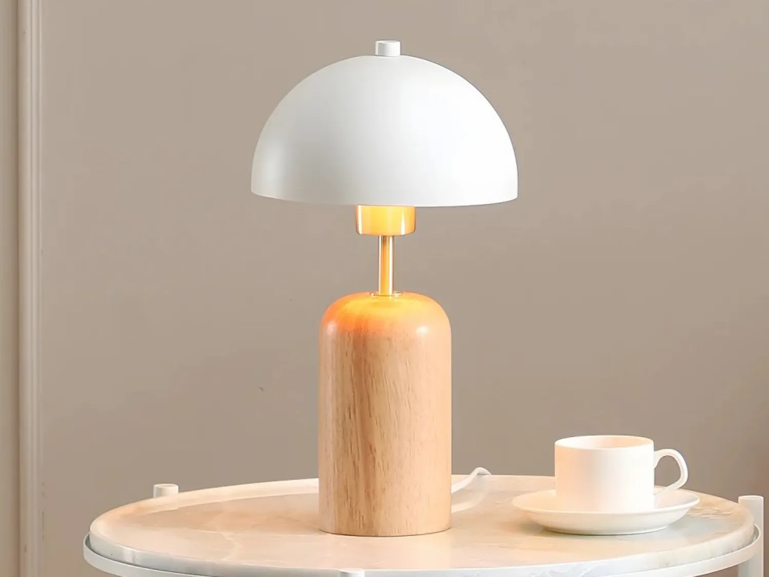Online Lámpara de sobremesa de madera y metal - D. 20 x Alt. 35,5 cm - Natural y blanco - TANTA Lámpara De Mesa