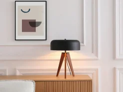 Outlet OZAIA Lámpara de sobremesa madera y negro D.36 x Alt.45 cm - PAVICO Negro / Color natural oscuro