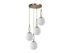 OZAIA Lámpara de techo de metal 4 globos - Luminaria D.30 x Alt.70 cm - Blanco y cobre - ASROUN