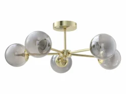 Hot Lámpara de techo de metal y vidrio ahumado brillante - 5 globos - D. 58,5 x Alt. 21 cm - Dorado - SOFIA Plafón