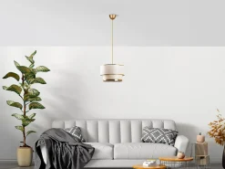OZAIA Lámpara de techo de metal - D.30 x Alt. 65 cm - Dorado y beige - RAYONA