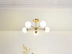 Outlet Lámpara de techo en latón y blanco L.58.5 x Alt.21 cm- SOFIA Plafón