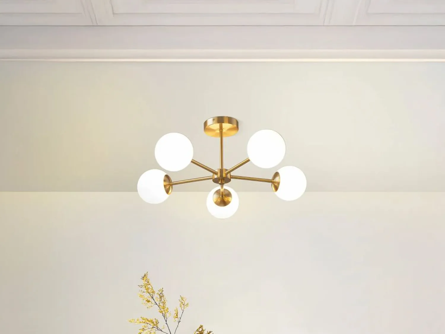 Outlet Lámpara de techo en latón y blanco L.58.5 x Alt.21 cm- SOFIA Plafón