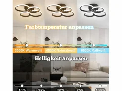 NETTLIFE Lámpara de techo LED , 4 anillos, regulable, color , 48 W, para salón