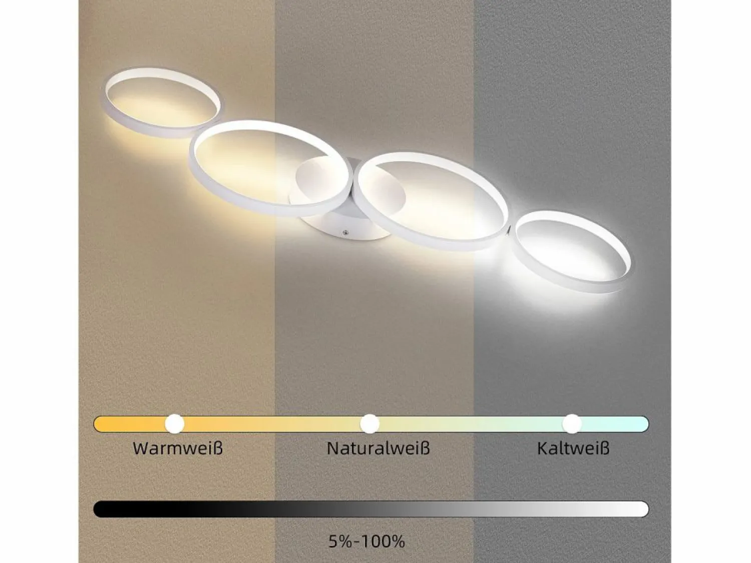 Hot Lámpara de techo LED de 100 cm regulable con 4 anillos, iluminación blanca moderna de 56 W con control remoto Plafón