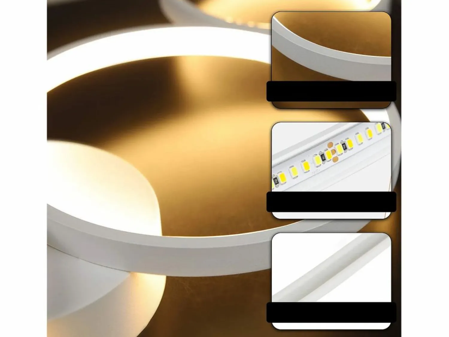 Hot Lámpara de techo LED de 100 cm regulable con 4 anillos, iluminación blanca moderna de 56 W con control remoto Plafón