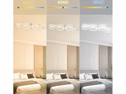 Hot Lámpara de techo LED de 100 cm regulable con 4 anillos, iluminación blanca moderna de 56 W con control remoto Plafón