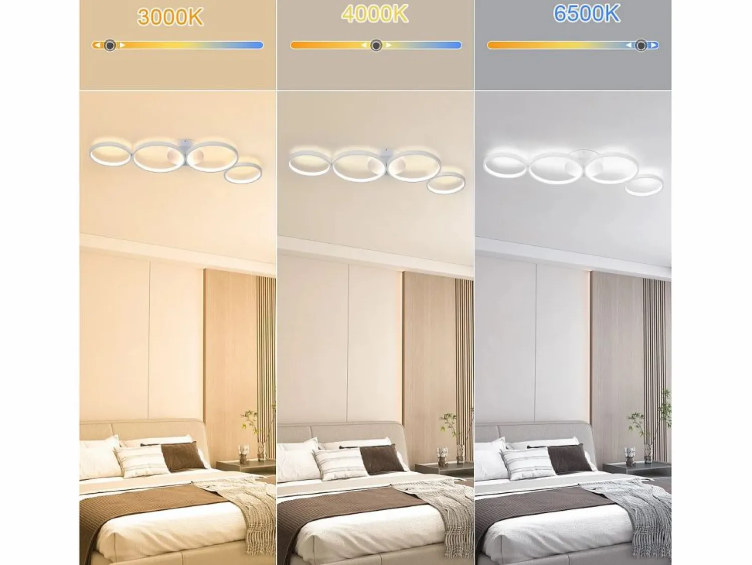 Hot Lámpara de techo LED de 100 cm regulable con 4 anillos, iluminación blanca moderna de 56 W con control remoto Plafón