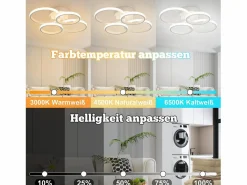 Hot NETTLIFE Lámpara de techo LED , 4 anillos, regulable, blanca, 48 W, para salón Blanco