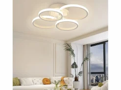 Hot NETTLIFE Lámpara de techo LED , 4 anillos, regulable, blanca, 48 W, para salón Blanco