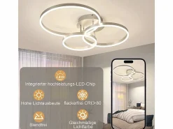 New NETTLIFE Lámpara de techo LED para salón, regulable, 82 cm, diseño moderno, dorada, 74 W, para dormitorio con mando a distancia. Gris