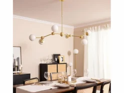 Lámpara de Techo Metal y Cristal Moonlight 6 Focos Dorado Plafón