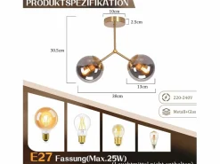 Outlet Lámpara de techo para pasillo : Lámpara de techo vintage E27 con bola de cristal y 2 luces. Plafón