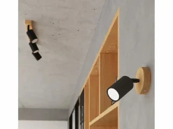 Sollux Lighting Lámparas de pared Flare moderno de acero/madera - 1 fuentes luminosas 3000K - L.16 x A.16 cm - madera negra