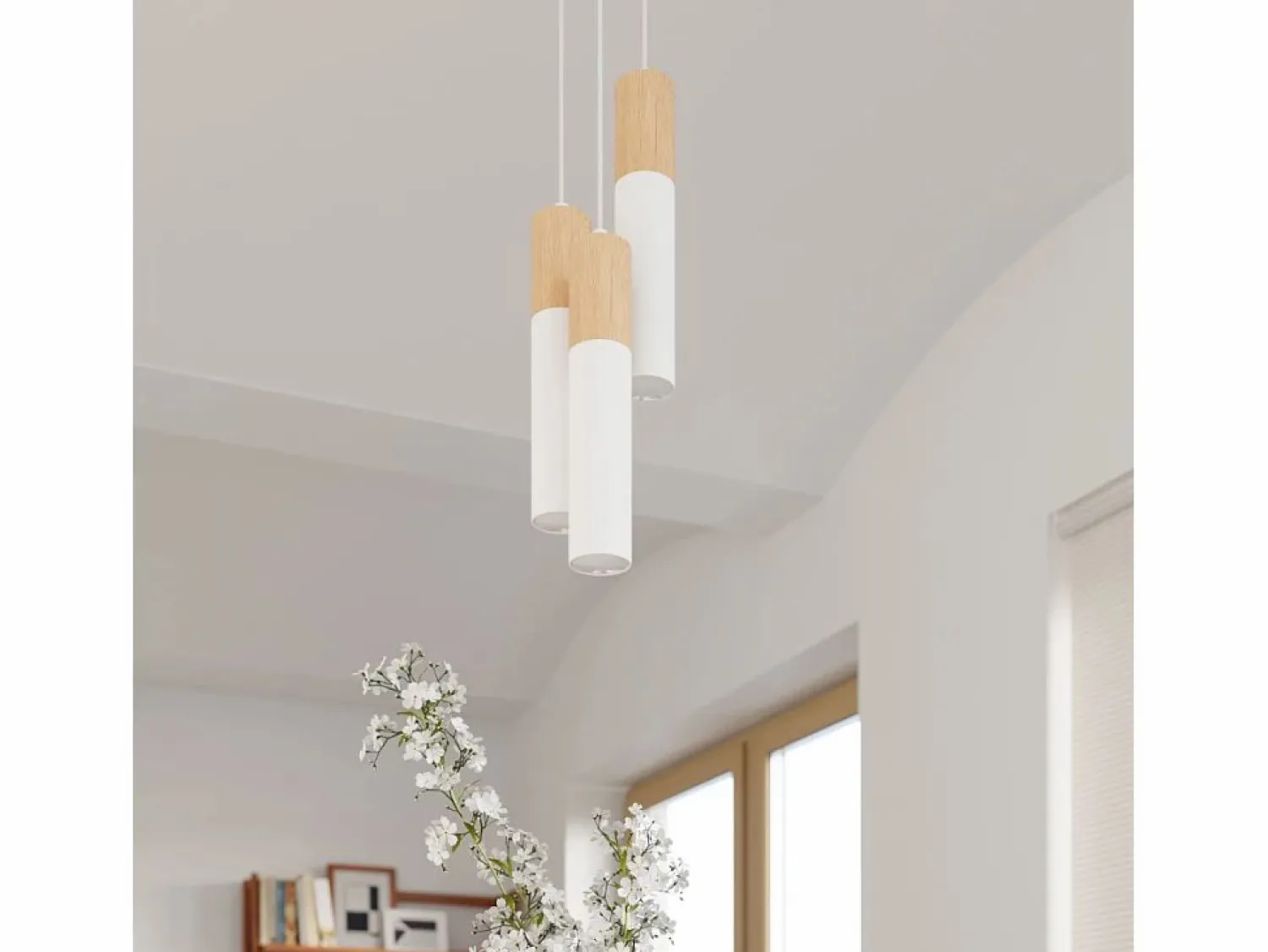 Discount Sollux Lighting Lámparas de techo Poblano moderno de acero/madera - 1 fuentes luminosas 3000K - L.6 x A.30 cm - madera natural/blanco Color natural claro