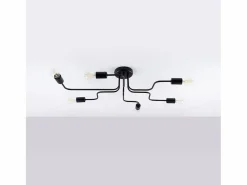 Discount Lámparas De Techo Vector Industrial De Acero - 6 Fuentes Luminosas - L.80 X A.15,5 Cm - Plafón