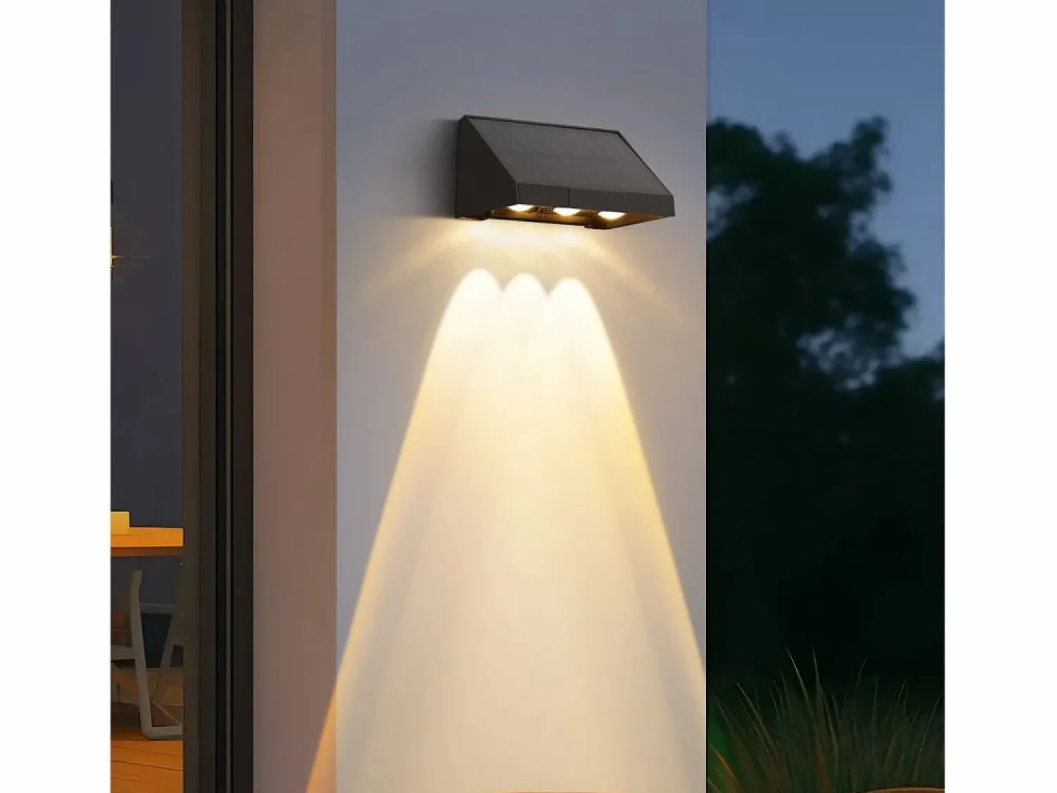 NETTLIFE Lámparas solares para exteriores - Aplique solar de pared para exteriores luces LED de pared para exteriores blanco cálido de 3000 K 2 modos