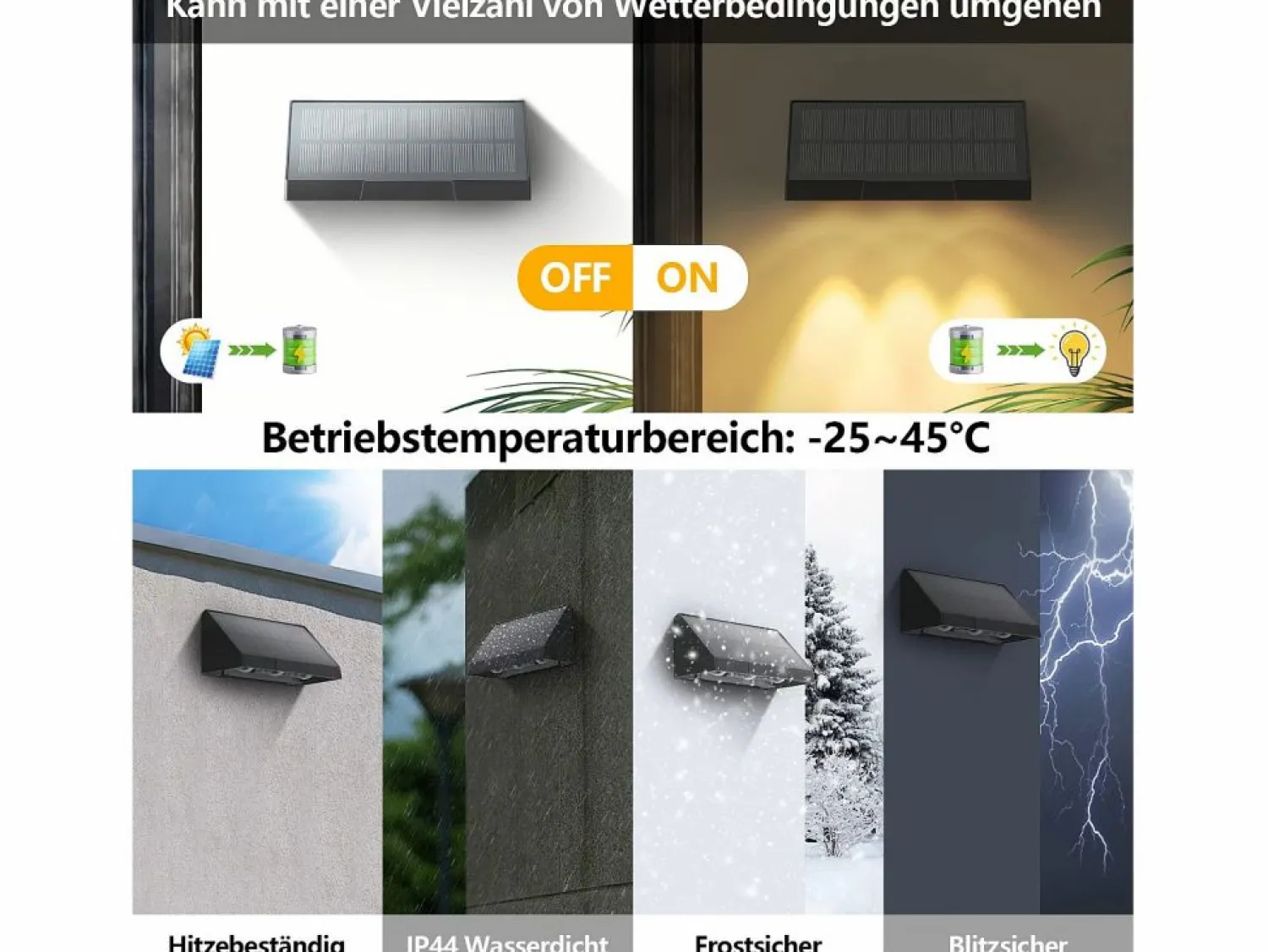 NETTLIFE Lámparas solares para exteriores - Aplique solar de pared para exteriores luces LED de pared para exteriores blanco cálido de 3000 K 2 modos
