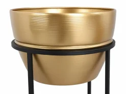 Outlet Lote de 2 maceteros de metal con soporte - D. 25 cm y D. 30 cm - Dorado y negro - NABA Macetero