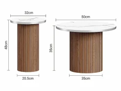 Hot Lote de 2 Mesas bajas redondas - base de columna romana - chapa de mármol - Marrón Chocolate Mesa De Centro