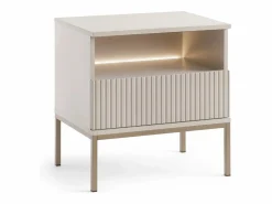 Vente-unique Lote de 2 mesitas de noche 1 cajón y 1 nicho con LEDs en MDF y cristal ahumado beige - OVILA