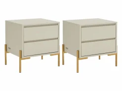 Outlet Vente-unique Lote de 2 mesitas de noche con 2 cajones en MDF y metal y dorado - KORASA Beige