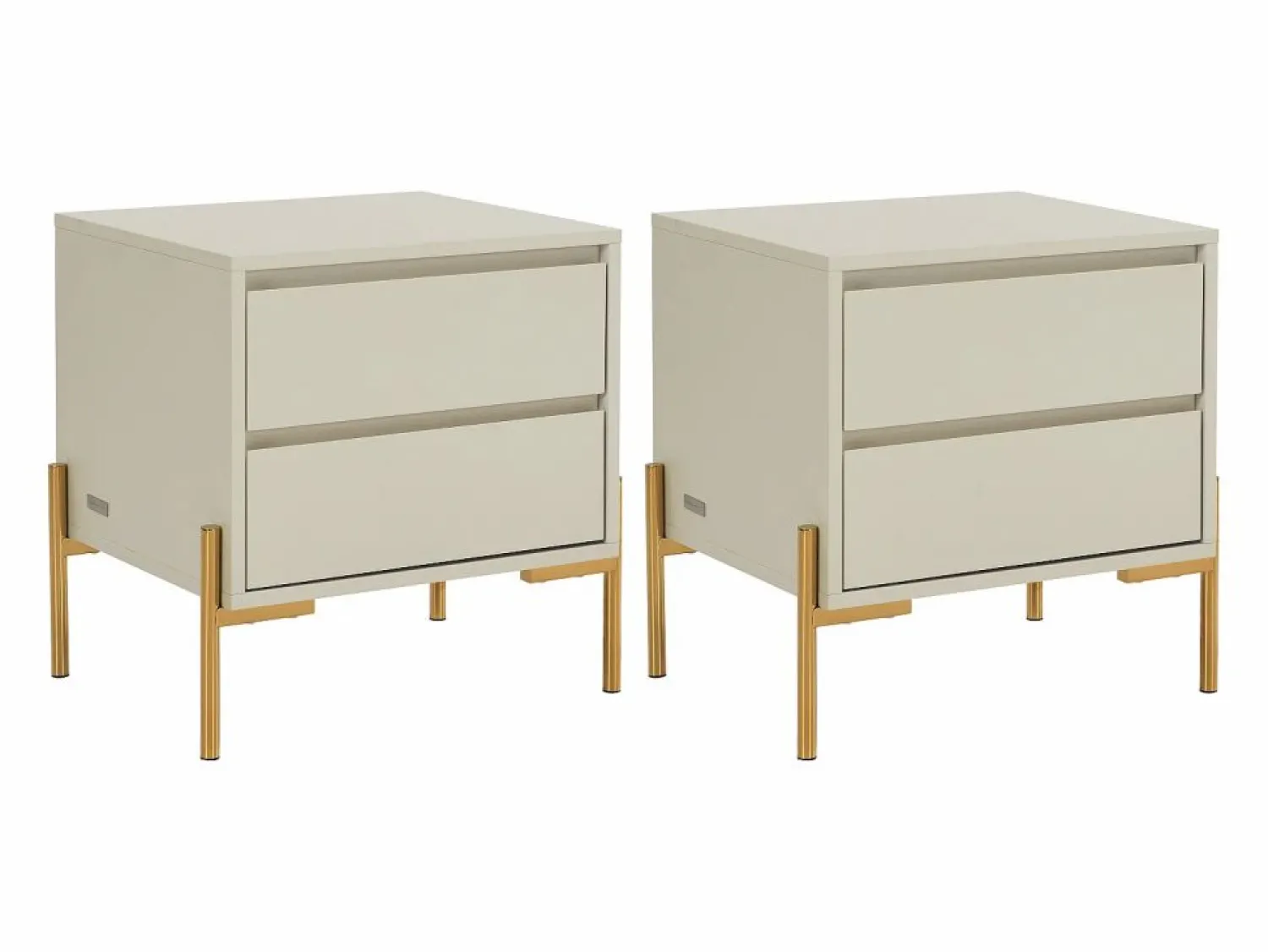 Outlet Vente-unique Lote de 2 mesitas de noche con 2 cajones en MDF y metal y dorado - KORASA Beige