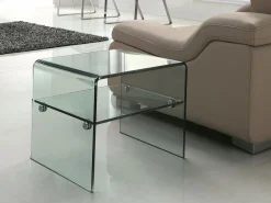 New Vente-unique Lote de 2 mesitas de noche con 1 estante de vidrio templado - STILEOS Transparente