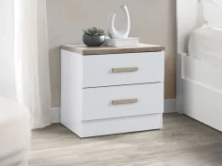 Vente-unique Lote de 2 mesitas de noche con 2 cajones en color blanco y natural - SKAIDO