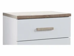 Vente-unique Lote de 2 mesitas de noche con 2 cajones en color blanco y natural - SKAIDO