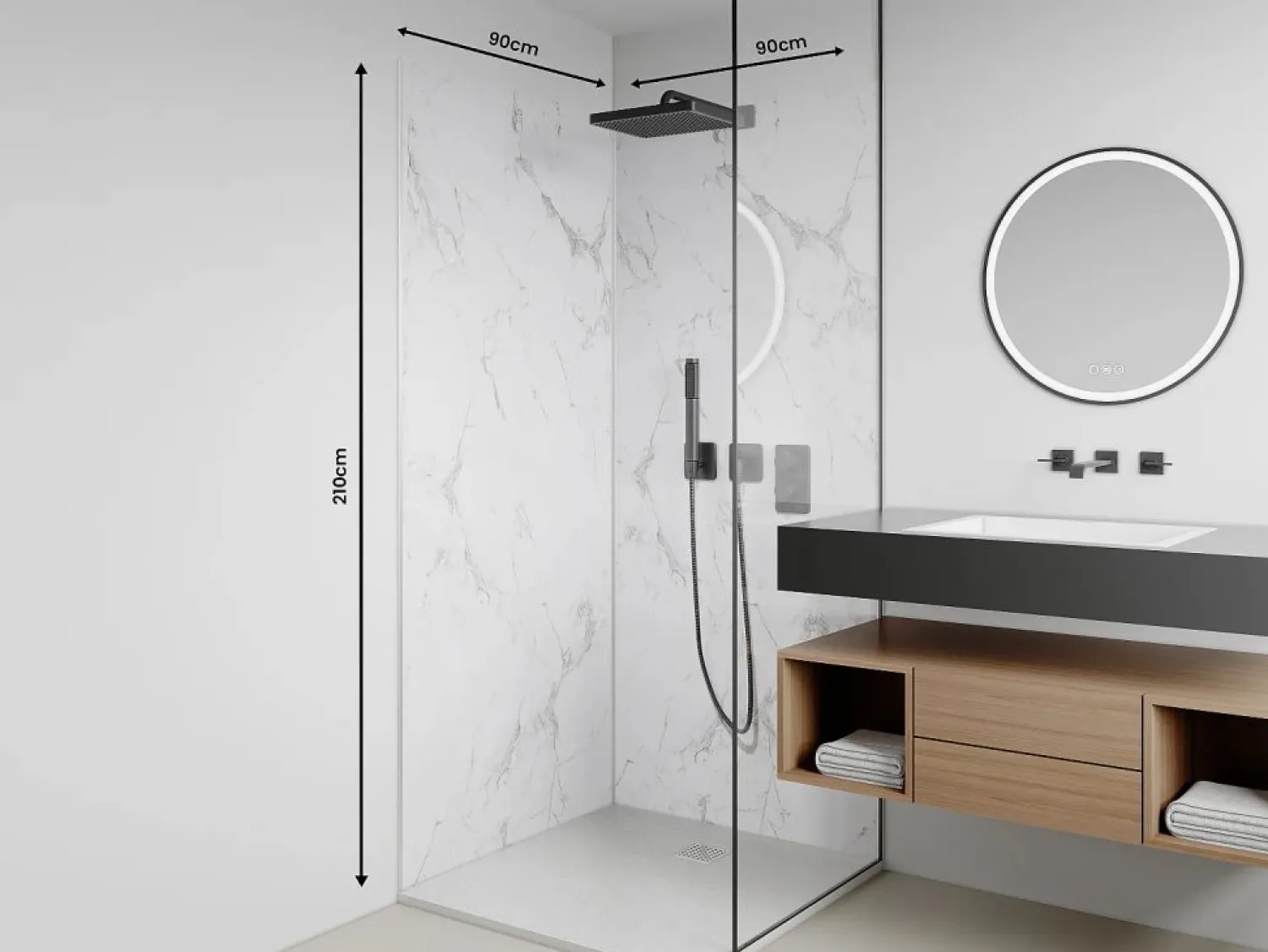 Discount Lote de 2 paneles de pared de ducha efecto mármol de aluminio 2 x L90 x Alt. 210 cm ENEKO Panel De Pared|Panel Mural Para Ducha