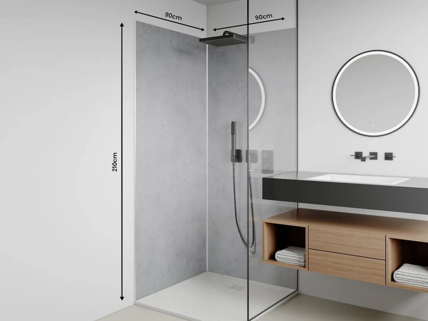 Best Vente-unique Lote de 2 paneles de pared para ducha de aluminio con perfiles - 2 x 90 x 210 cm - ARFINO Gris