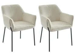 Clearance Vente-unique Lote de 2 sillas con reposabrazos de tela de rizo y metal negro - - AKETI Crema