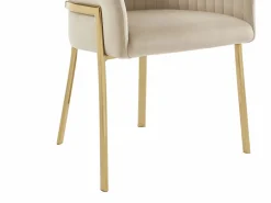 Hot Vente-unique Lote de 2 sillas con reposabrazos de terciopelo y metal dorado - - ZAOVA Beige