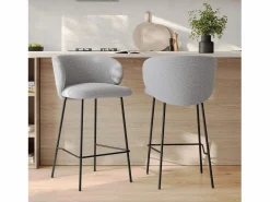 Online Rendez-Vous Déco Lote de 2 sillas para isla central de tela claro 67 cm - Victoria Gris