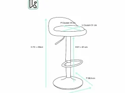 Online Kayelles Lote de 2 taburetes de bar para cocina, asiento de cuero sintético, respaldo bajo, giratorio, altura ajustable, base de cromo SATI (blanco) Blanco / Plateado