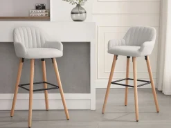 Sale Lote de 2 taburetes de bar de tela y patas de madera de haya - - ELEANA Muebles De Bar|Taburete Alto