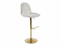 Outlet Lote de 2 taburetes de bar de tela rizada y metal dorado - - LOLY Muebles De Bar|Taburete Alto