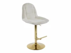 Outlet Lote de 2 taburetes de bar de tela rizada y metal dorado - - LOLY Muebles De Bar|Taburete Alto