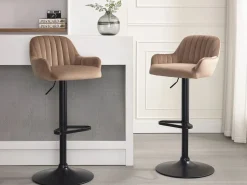 Hot Vente-unique Lote de 2 taburetes de bar de terciopelo y metal negro - Altura ajustable - - ELEANA Beige