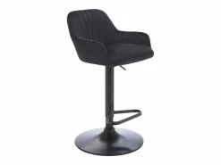 Sale Vente-unique Lote de 2 taburetes de bar de terciopelo y metal - Altura ajustable - - ELEANA Negro
