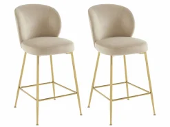 Clearance Vente-unique Lote de 2 taburetes de bar de terciopelo y metal dorado - - POLPONA de Pascal MORABITO Beige