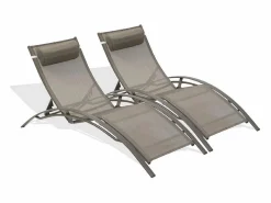 Clearance Dcb Garden Lote de 2 tumbonas de aluminio y lona plastificada Camel
