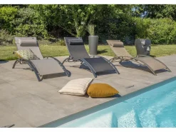 Clearance Dcb Garden Lote de 2 tumbonas de aluminio y lona plastificada Camel