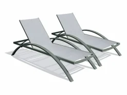 Outlet Dcb Garden Lote de 2 tumbonas de lona plastificada y aluminio Caqui
