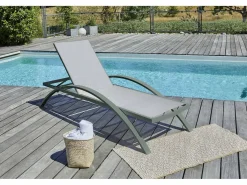 Outlet Dcb Garden Lote de 2 tumbonas de lona plastificada y aluminio Caqui