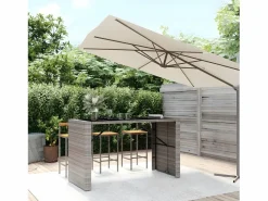 Sale Garden Furniture Lou Mesa alta bar con superficie vidrio ratán PE 185x80x110 cm Gris