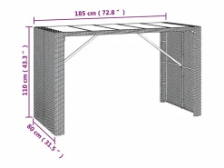 Sale Garden Furniture Lou Mesa alta bar con superficie vidrio ratán PE 185x80x110 cm Gris