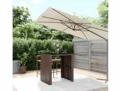 Outlet Garden Furniture Lou Mesa bar con superficie cristal ratán PE marrón 105x80x110 cm Marru00f3n