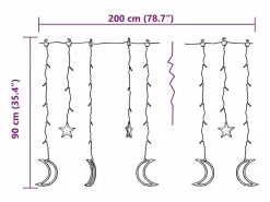 Sale Luces estrella y luna 138 LEDs blanco frío con control remoto Guirnalda Luminosa